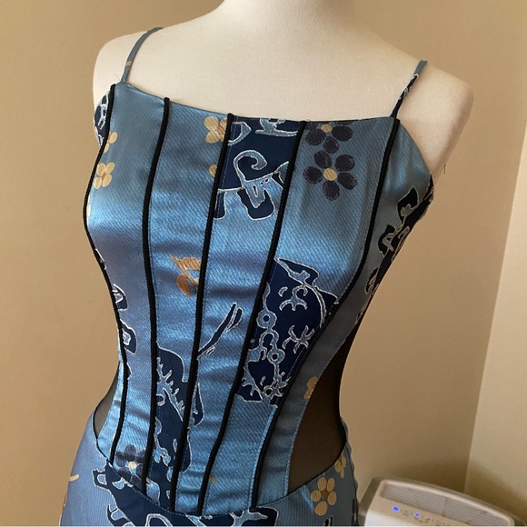 Vintage Georgette Floral Corset Formal Dress Blue - Picture 4 of 8